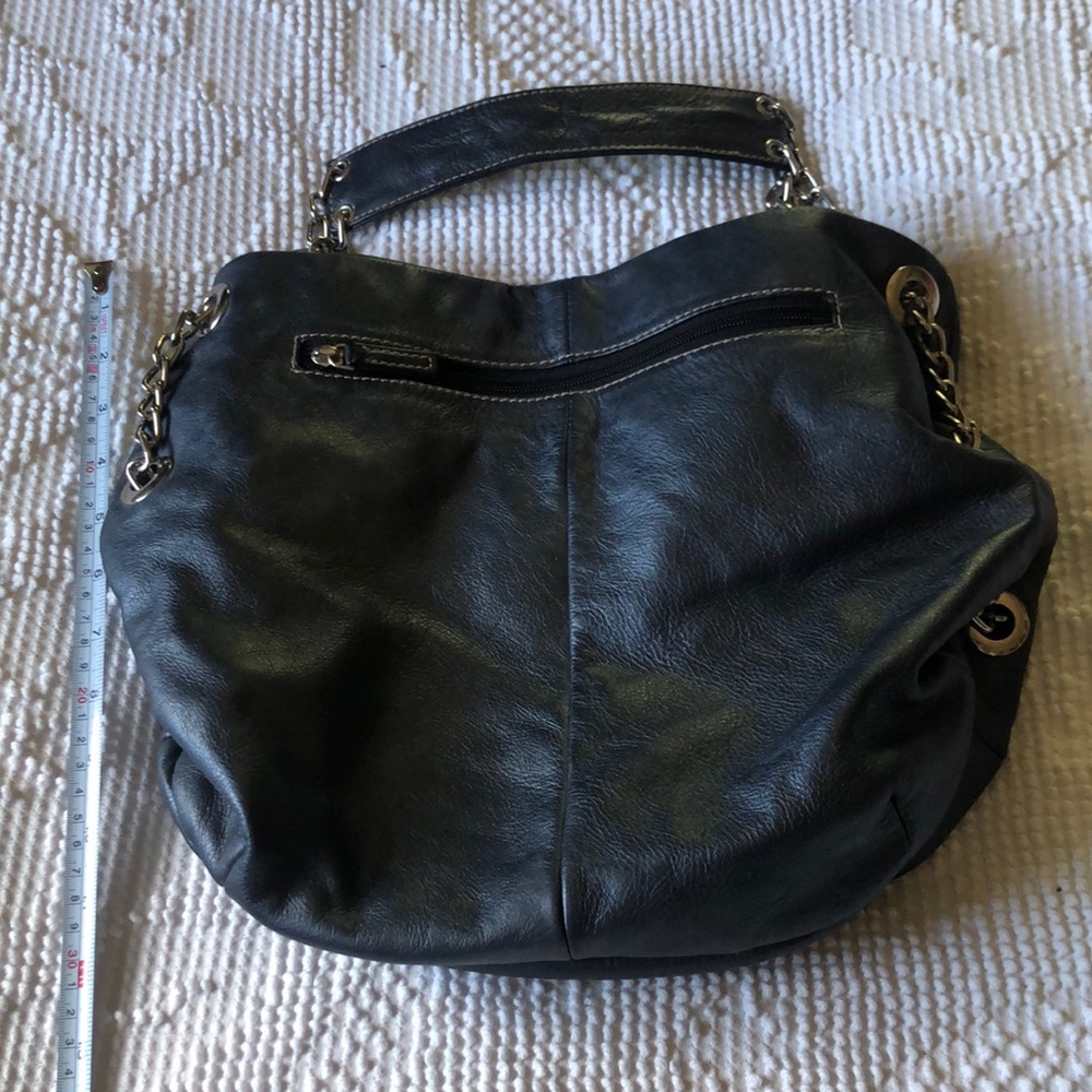 Michael Rome Designs Black Charcoal Leather Hobo Chain Detail